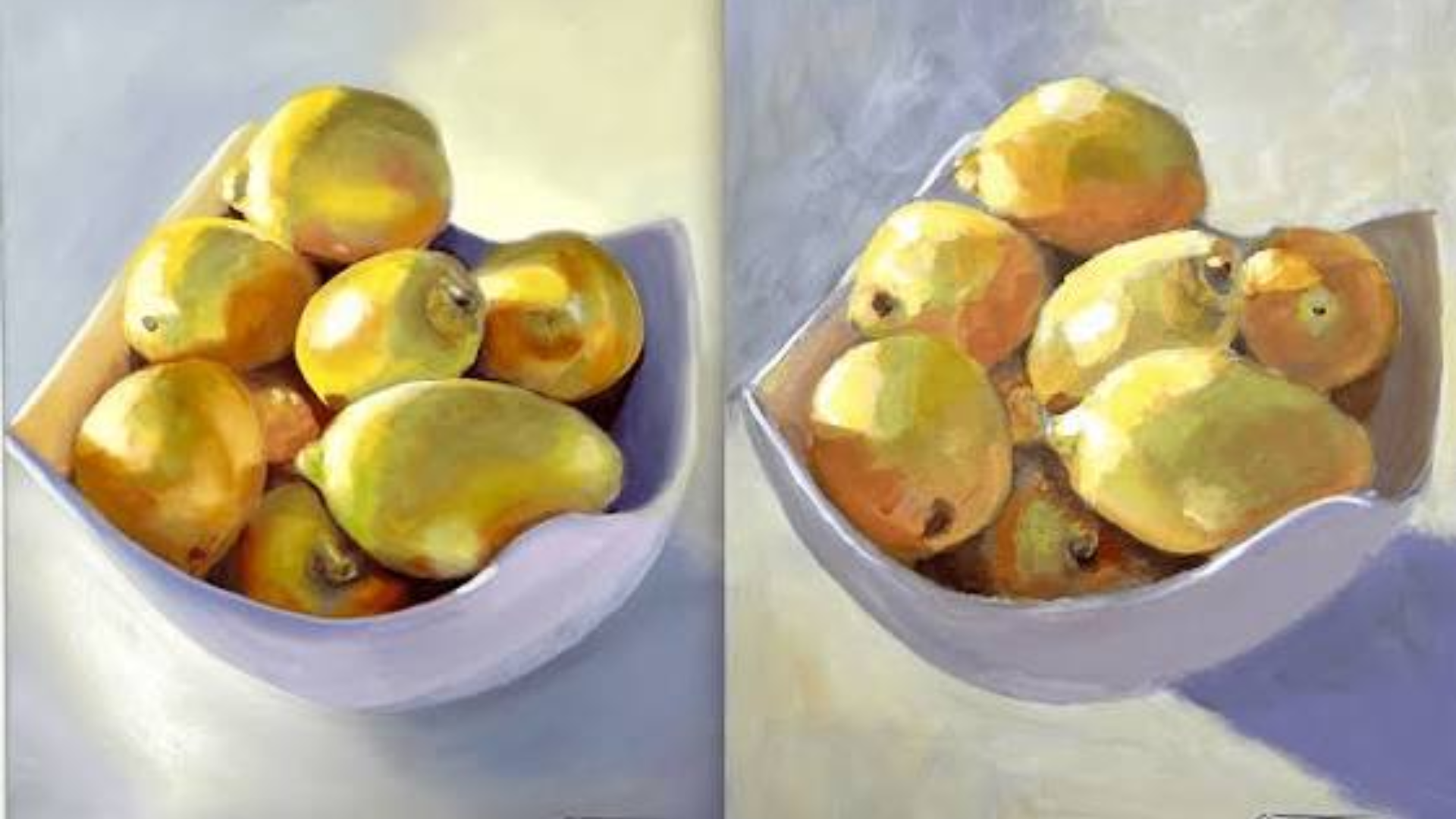 Tranh sơn dầu (trái) và tranh acrylic (phải)