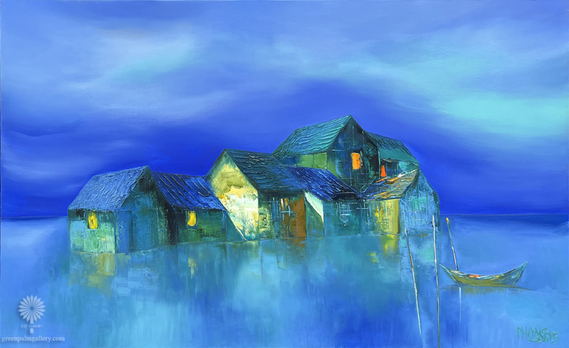 Tác phẩm Bình yên xanh đang được bày bán tại Green Palm Gallery
