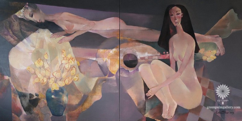 Tác phẩm tranh sơn dầu “Tiếng vang của hạnh phúc” - kích thước 100 x 200 cm